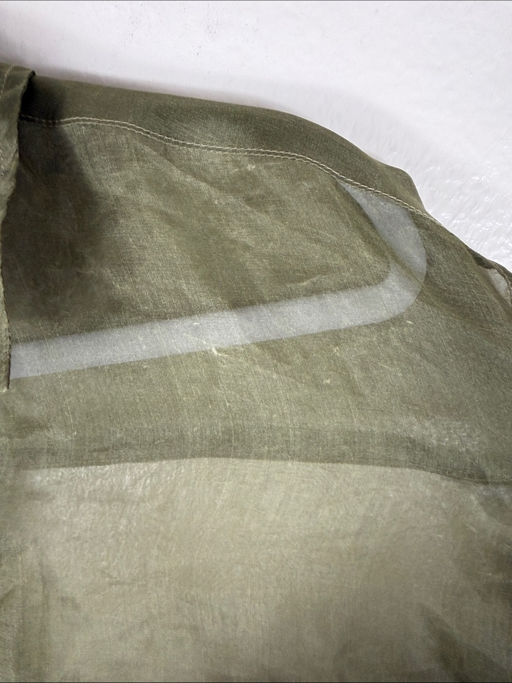 Donni. Sheer Button Down Shirt Top Silk Organza Olive - Picture 4 of 6